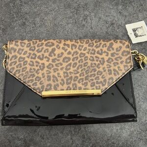 ANNE KLEIN Animal Print and Black Clutch Bag